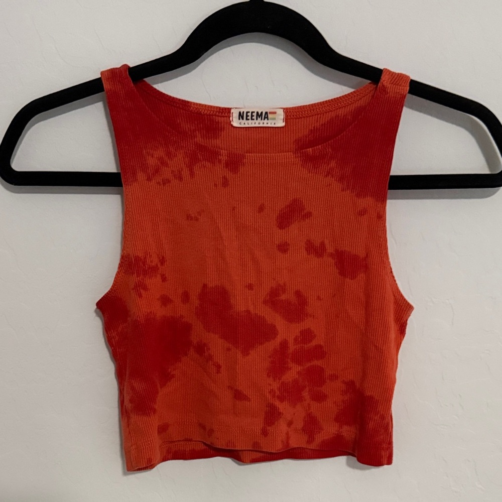 Orange Tie-Dye Ribbed Crop Top